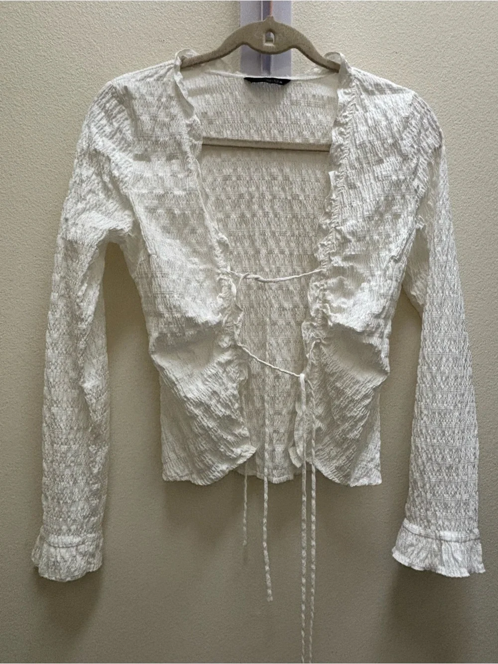 Zara Cream Tie-Front Ruffle Blouse